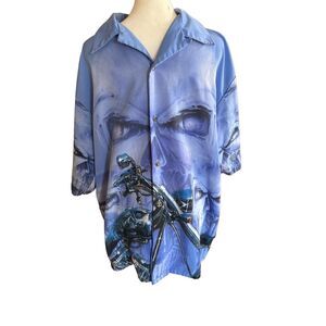 Dragonfly Roadhouse Titan Motorcycle Biker Button up Shirt Men’s Large Blue Skul